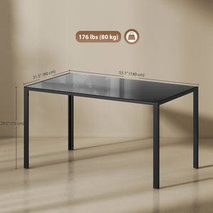 Rectangular kitchen table for 4 people with black tempered glass top