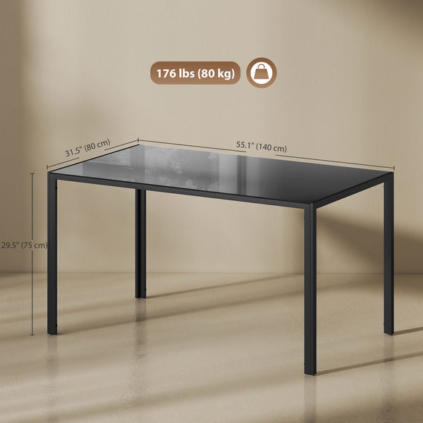 Rectangular kitchen table for 4 people with black tempered glass top
