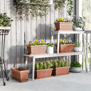 Lot de 7 pots de fleurs en plastique avec trous de drainage et soucoupes, marron