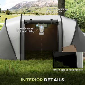 Camping tent with 2 bedrooms and a living area, 3000 mm waterproof, grey.