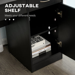 Bureau d'ordinateur avec tiroirs de rangement, armoire et étagère réglable, noir