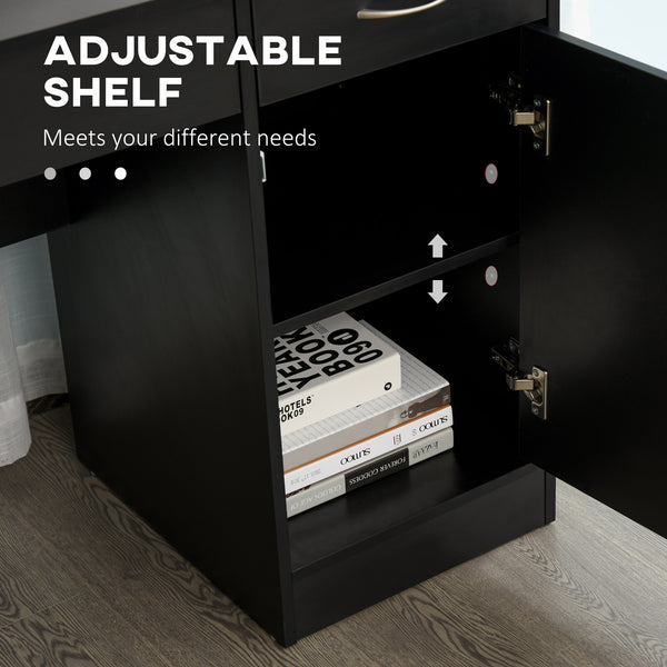 Bureau d'ordinateur avec tiroirs de rangement, armoire et étagère réglable, noir