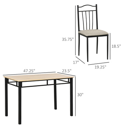 Ensemble de salle à manger 5 pièces, plateau en bois, cadre en métal, siège rembourré, meubles de cuisine et de salle à manger, noir