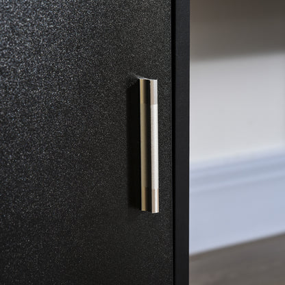 Bureau d'ordinateur avec tiroirs, plateau pour clavier, étagères ouvertes et tiroir verrouillable, noir