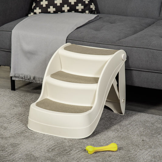 Escalier pliable portable pour petits chiens avec marches antidérapantes pour lits et canapés, couleur crème
