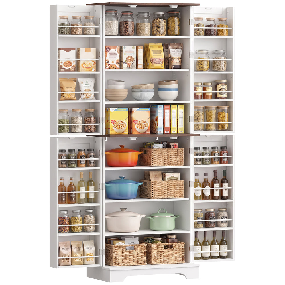 Garde-manger haut style champêtre avec 2 armoires, porte et tablettes ajustables, blanc