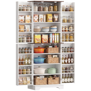 Garde-manger haut style champêtre avec 2 armoires, porte et tablettes ajustables, blanc