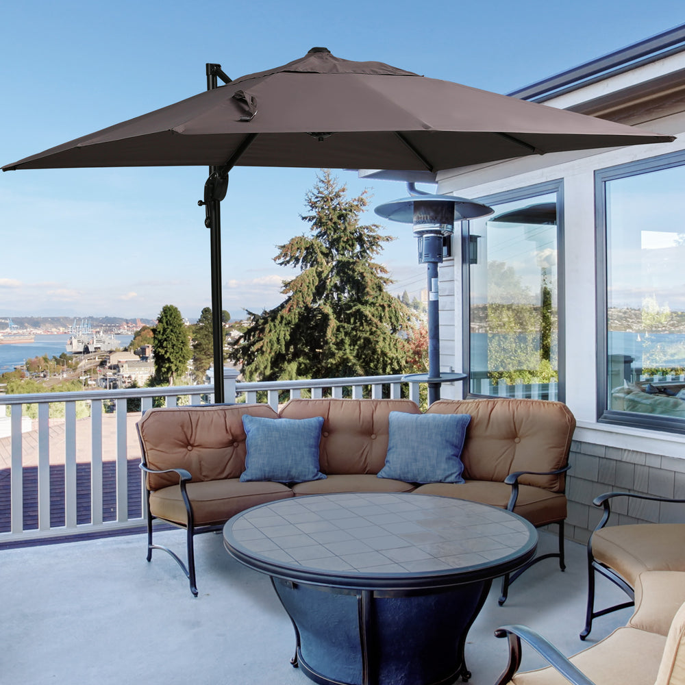 Parasol déporté carréde 8 pieds avec base en croix, marron clair