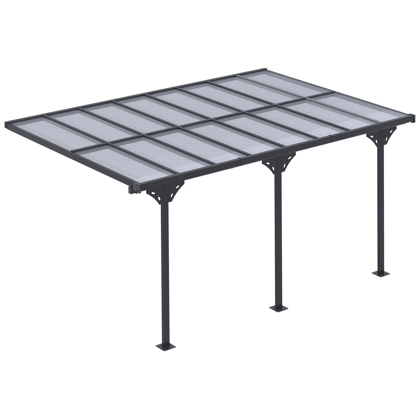 Pergola 14' x 10' avec toit rigide en polycarbonate, hauteur réglable, cadre en aluminium, protection UV, gris
