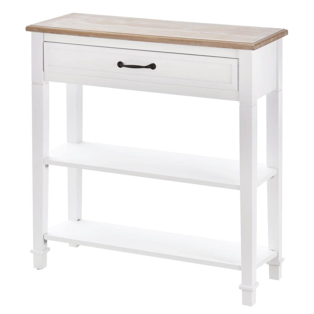 Console d'entrée étroite et moderne avec tiroir et 2 étagères, blanche