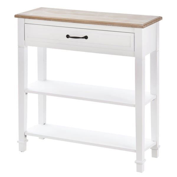 Console d'entrée étroite et moderne avec tiroir et 2 étagères, blanche