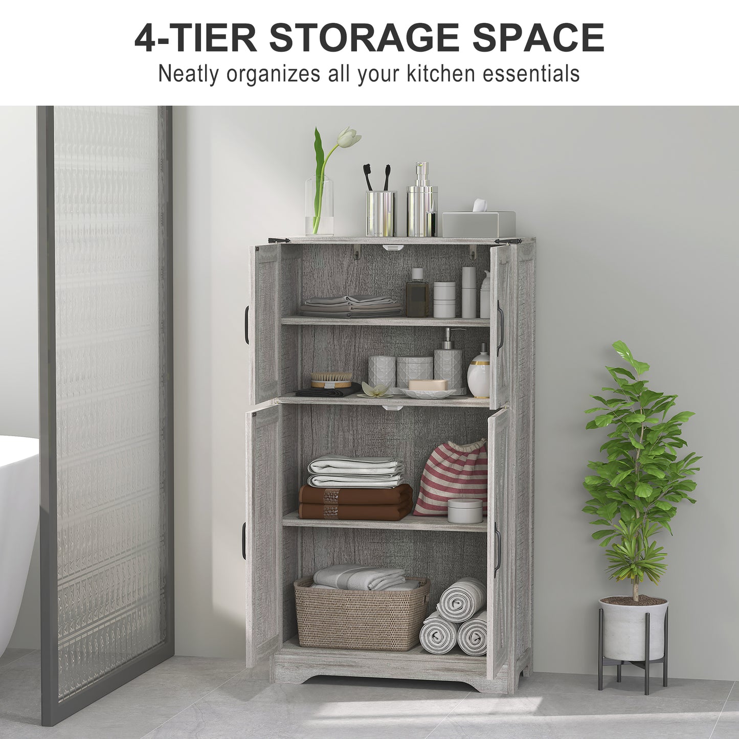 HOMCOM Farmhouse Kitchen Pantry, Freestanding Storage Cabinet with Barn Doors and Adjustable Shelves, Gray