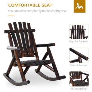 Adirondack style outdoor rocking chair with high back and slatted seat