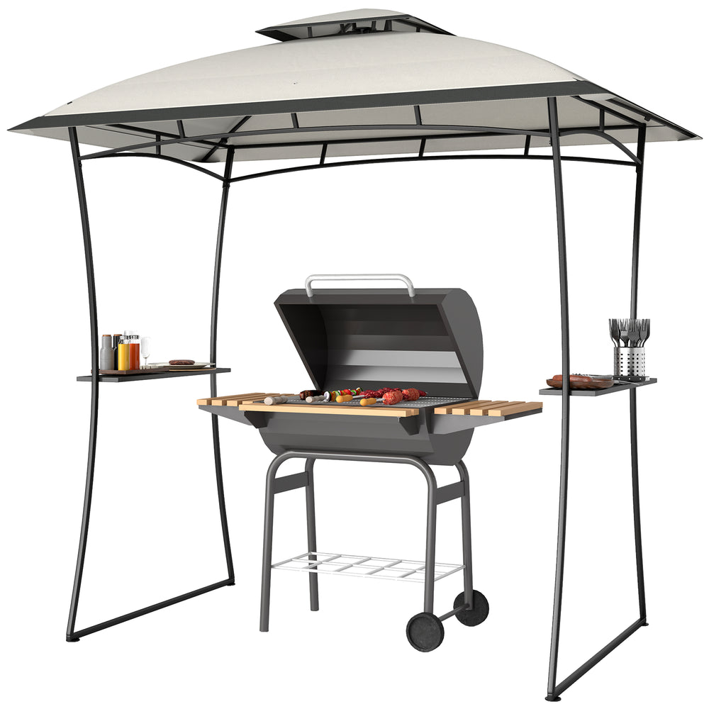 Outsunny 8' x 5' Outdoor Grill Gazebo, Double Tiered Barbecue Grill Gazebo Shelter with 2 Side Shelves and Hook, Light Gray |