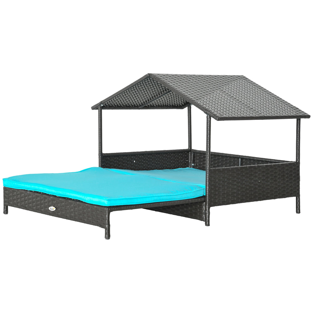 Niche d'extérieur extensible en osier avec coussin doux et housse lavable