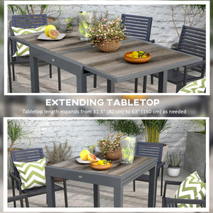 Extendable dining table with aluminum frame and plastic top, beige