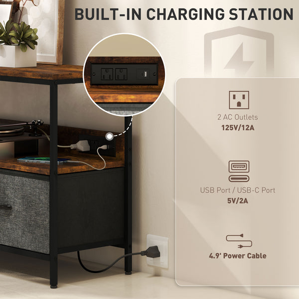 Meuble TV avec station de charge et étagère ouverte pour téléviseurs 47 pouces, marron rustique