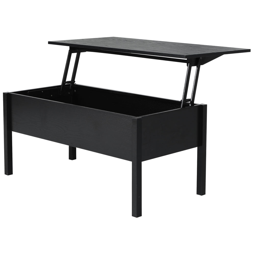 Table basse moderne 99 cm avec plateau relevable et compartiment de rangement dissimulé, noire