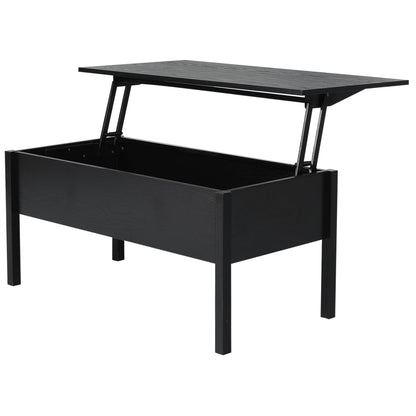 Table basse moderne 99 cm avec plateau relevable et compartiment de rangement dissimulé, noire
