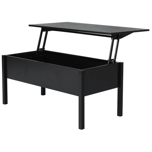 Table basse moderne 99 cm avec plateau relevable et compartiment de rangement dissimulé, noire