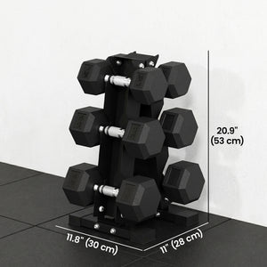 Ensemble de 6 haltères hexagonaux avec support en A, 15 à 25 lb – Noir