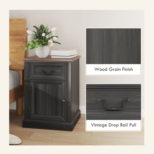 Set of 2 side tables with drawer and cupboard, black.