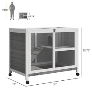 Indoor Rabbit Hutch with Wheels, Bunny Cage Guinea Pig House W/ Top Access, Ramp, Pull Out Tray, Grey