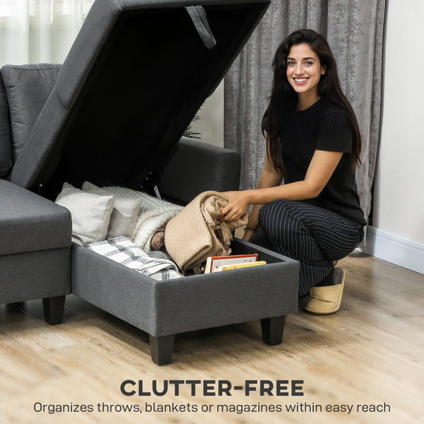 Canapé-lit en forme de L avec lit gigogne, méridienne réversible avec rangement, assise large et profonde, gris anthracite