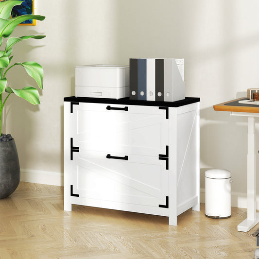 Country Style 2 Drawer Filing Cabinet with Adjustable Hanging Bars for Letter, A4, Legal Size, White