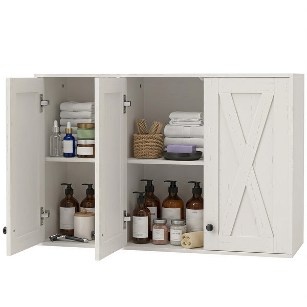 Armoire murale de salle de bain 35 po avec 3 portes et tablettes ajustables, blanc