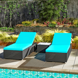 Set of 2 sun loungers and 1 table in synthetic rattan
