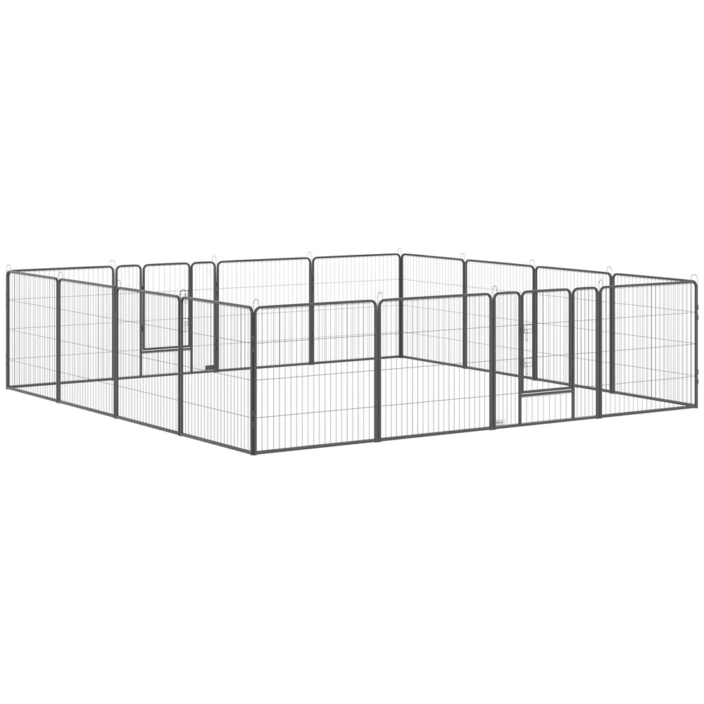 16-Panel Heavy-Duty Steel Dog Playpen with 2 Locking Doors