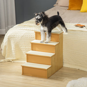 Dog stairs with non-slip covering, natural wood