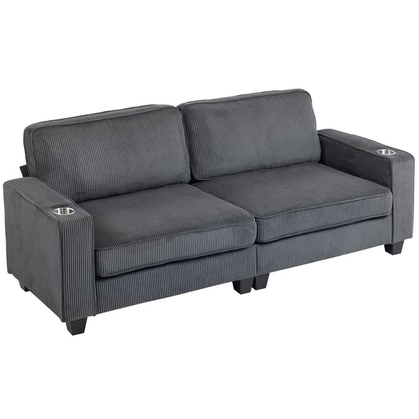 3-seater fabric sofa with spring cushions and cup holders, dark grey