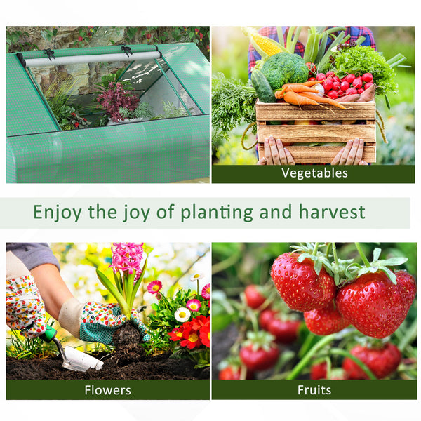Portable mini greenhouse with 2 large windows and ground stakes
