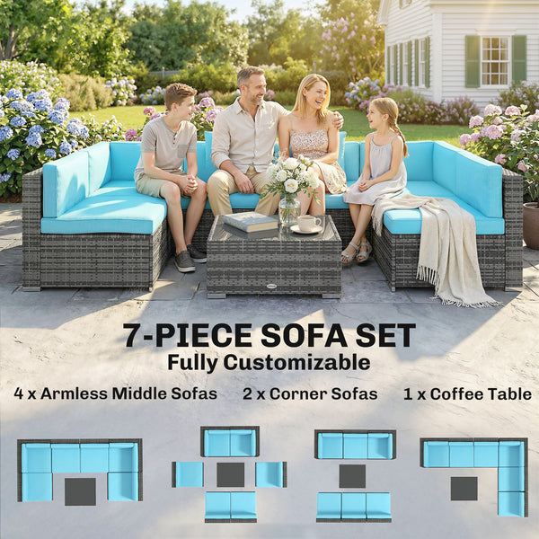 Ensemble de mobilier 7 pièces en rotin PE avec canapé d'angle