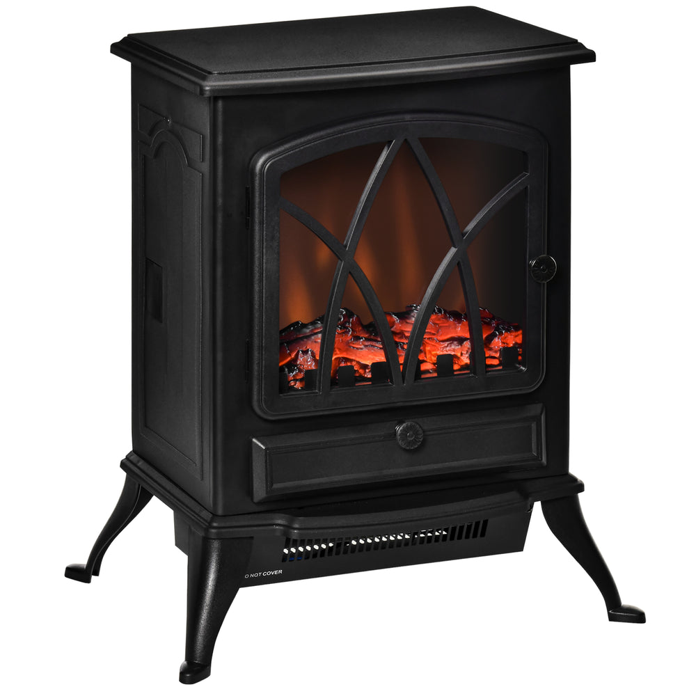 Cheminée électrique sur pied avec effet flamme LED réglable de 750 W/1 500 W, noir
