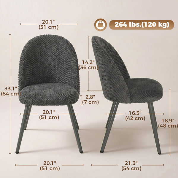 Dining Chairs Velvet Fabric Upholstered Kitchen Chairs Metal Legs Set of 2, Dining Room, Home, Dark Grey