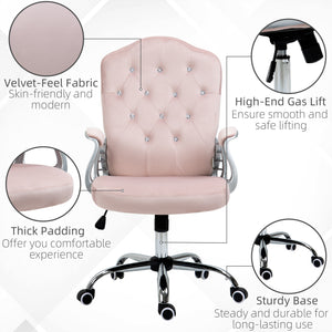 Upholstered velvet office chair with swivel casters, pink