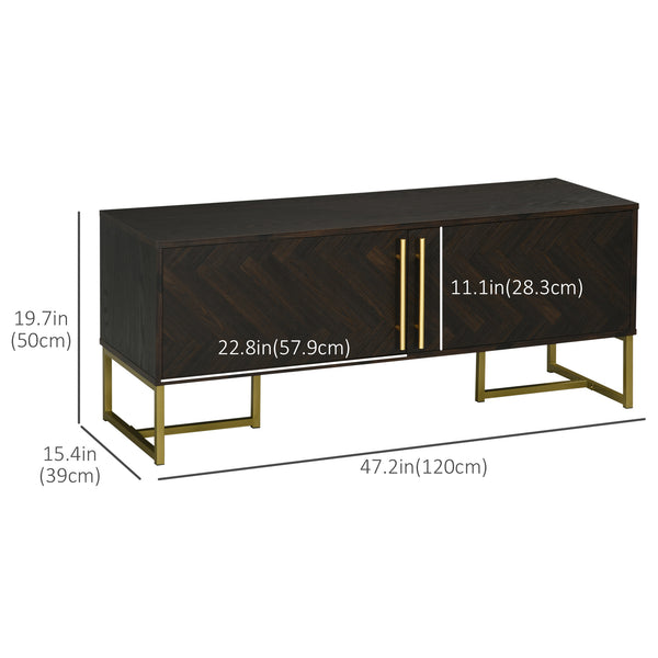 Meuble TV 55 pouces avec 2 portes et étagères réglables, couleur naturelle