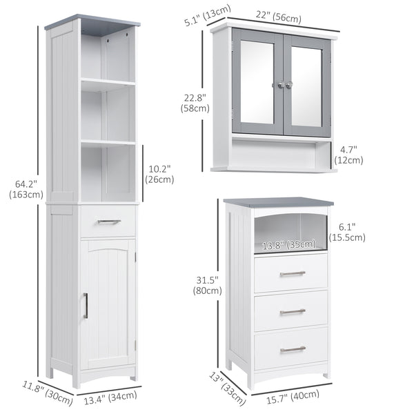 Ensemble de meubles de salle de bain 3 pièces, blanc.