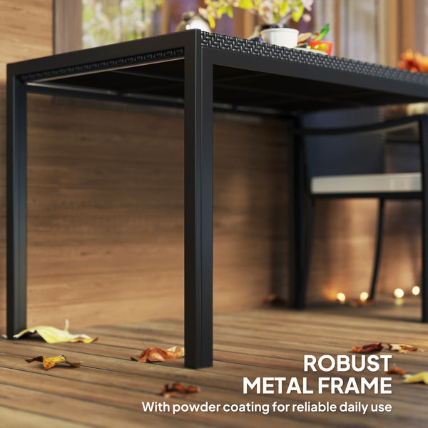 Table de patio 4 places avec plateau en rotin synthétique, noir
