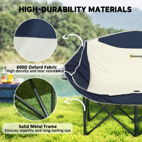 Chaise de camping double avec porte-gobelets et sac de transport, capacité de charge : 250 kg, bleu marine