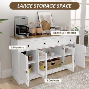Buffet avec portes vitrées et étagères réglables, blanc vieilli