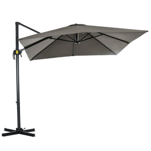 Parasol déporté carré de 8 pieds avec rotation à 360°, en aluminium, gris clair