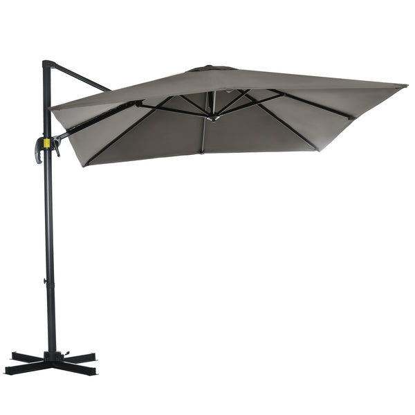 Parasol déporté carré de 8 pieds avec rotation à 360°, en aluminium, gris clair