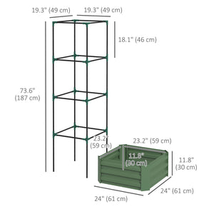 Raised galvanized planter with 4-tier trellis, green