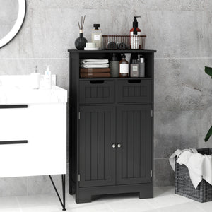 Meuble de salle de bain autoportant Kleankin avec étagère réglable et tiroirs, petit meuble pour salle de bain, salon, noir