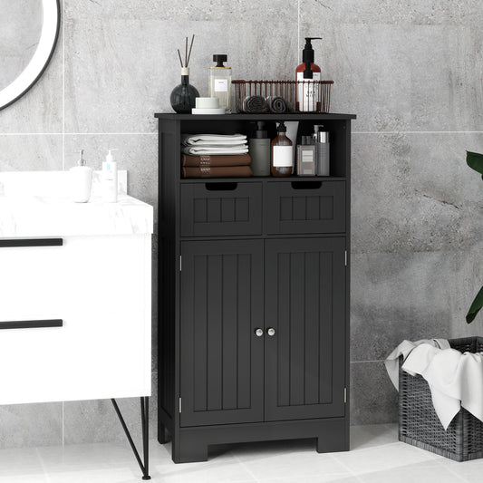Meuble de salle de bain autoportant Kleankin avec étagère réglable et tiroirs, petit meuble pour salle de bain, salon, noir
