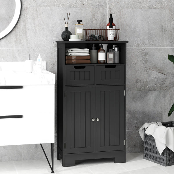 Meuble de salle de bain autoportant Kleankin avec étagère réglable et tiroirs, petit meuble pour salle de bain, salon, noir